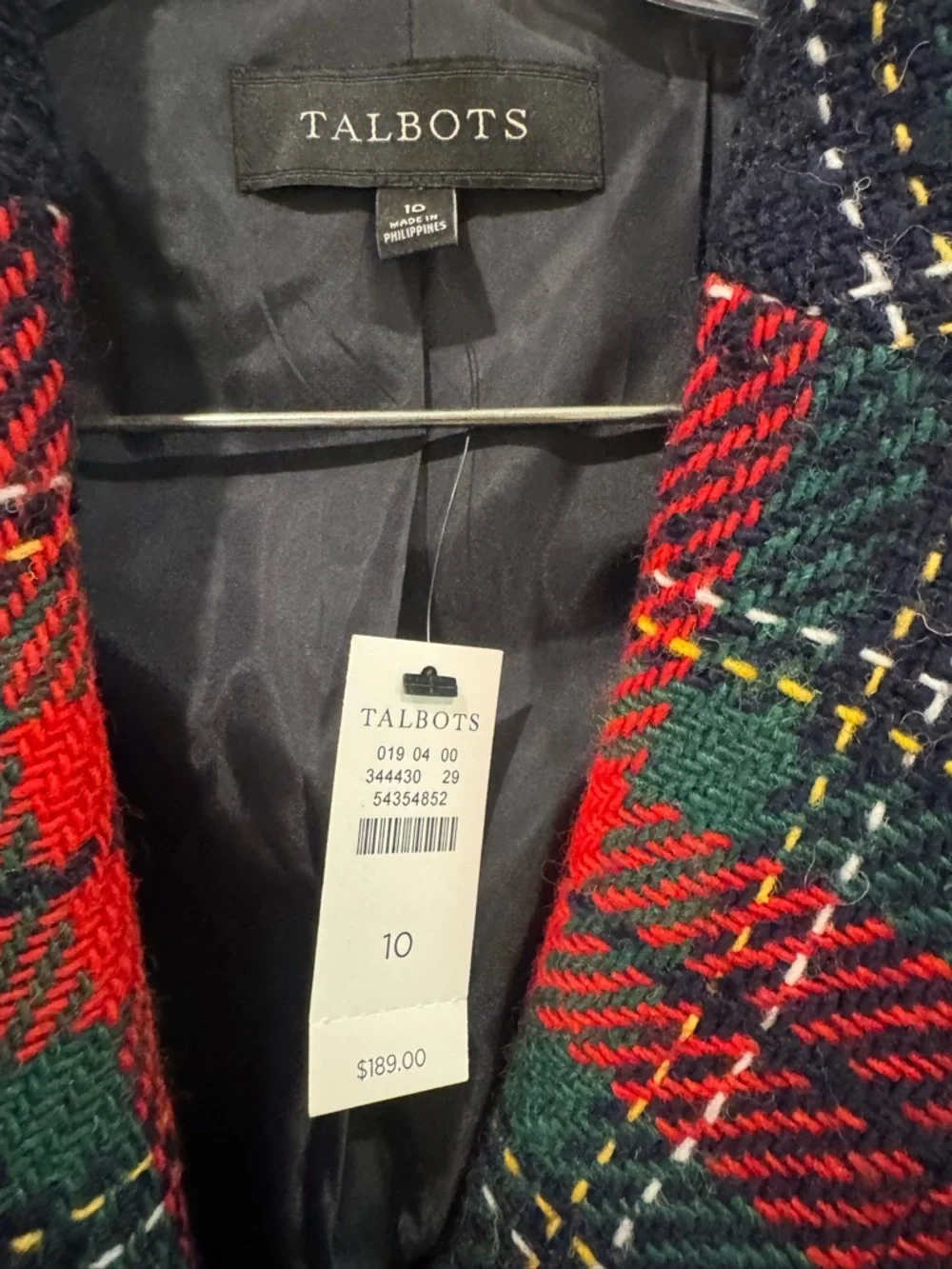 Talbots Classic Shetland Blazer Navy & Green Plaid size 10 $189